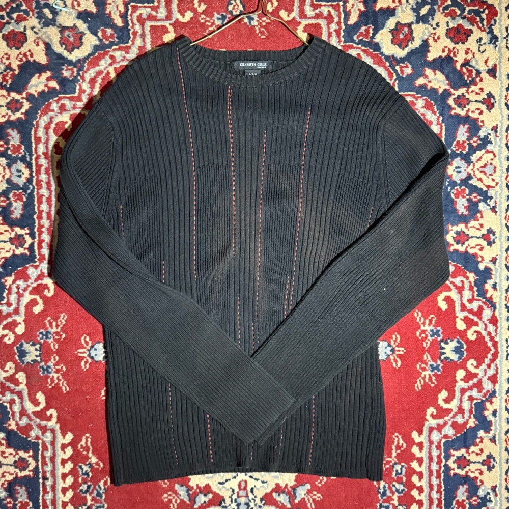 Kenneth Cole Black Ribbed Crewneck Sweater